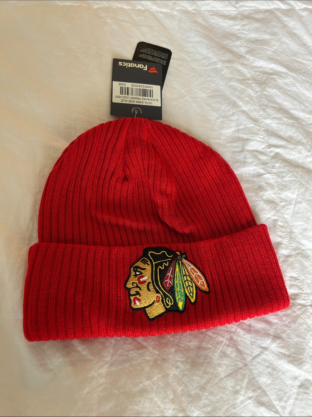 Fanatics Red Knit Cuffed Beanie with Embroidered Indian Head Patch